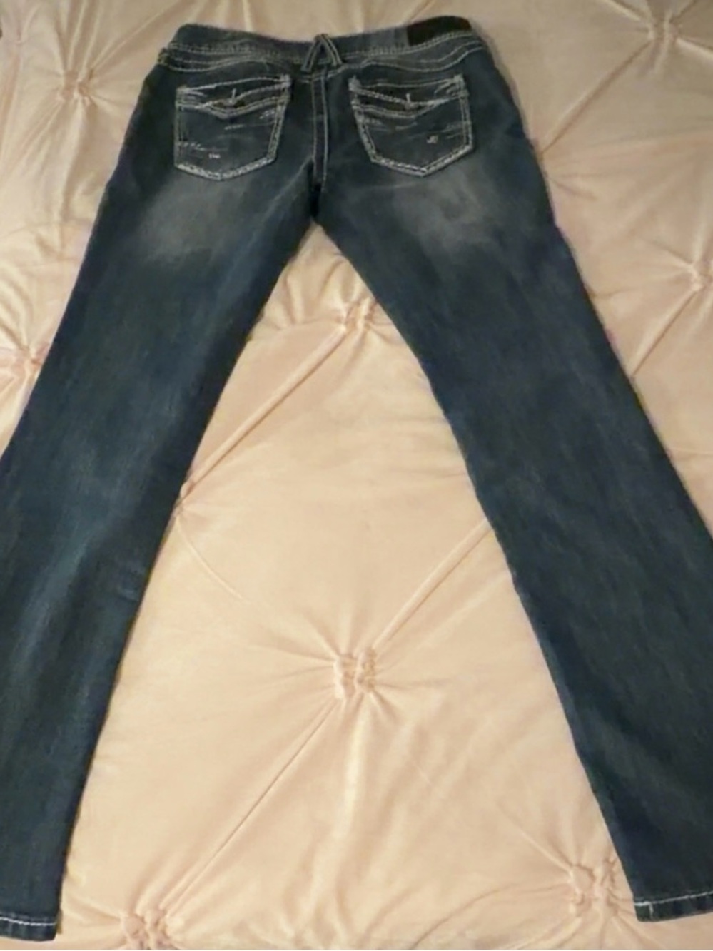 Women’s Dark Wash Boot Cut Jeans with Subtle Distressing
